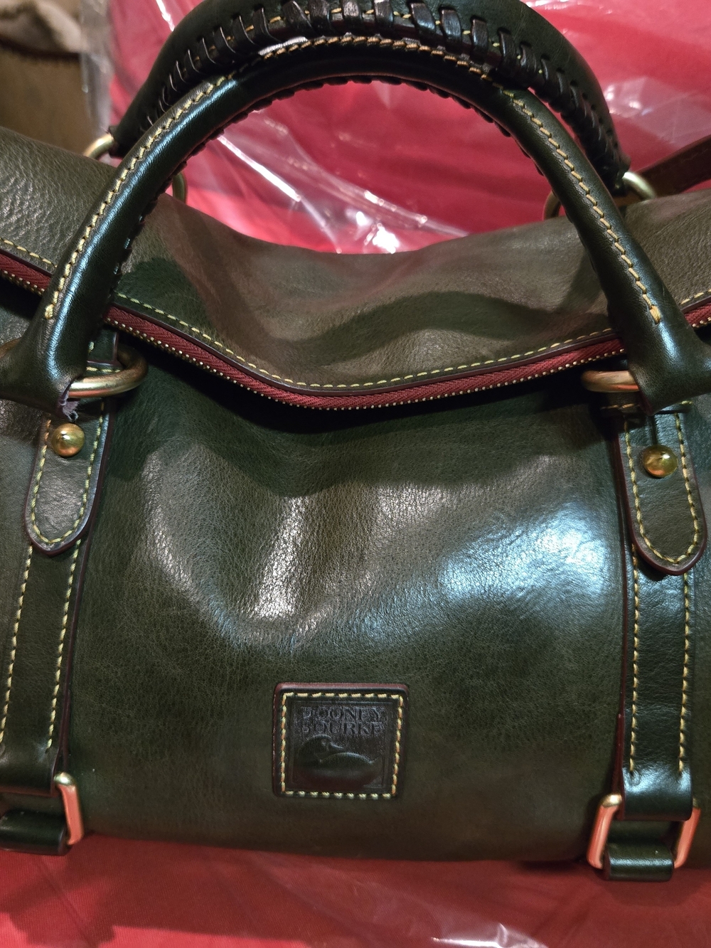 🌻Dooney Large Tassel Satchel Olive Green Leather Shoulder Bag. Beautiful Patina - Picture 11 of 16